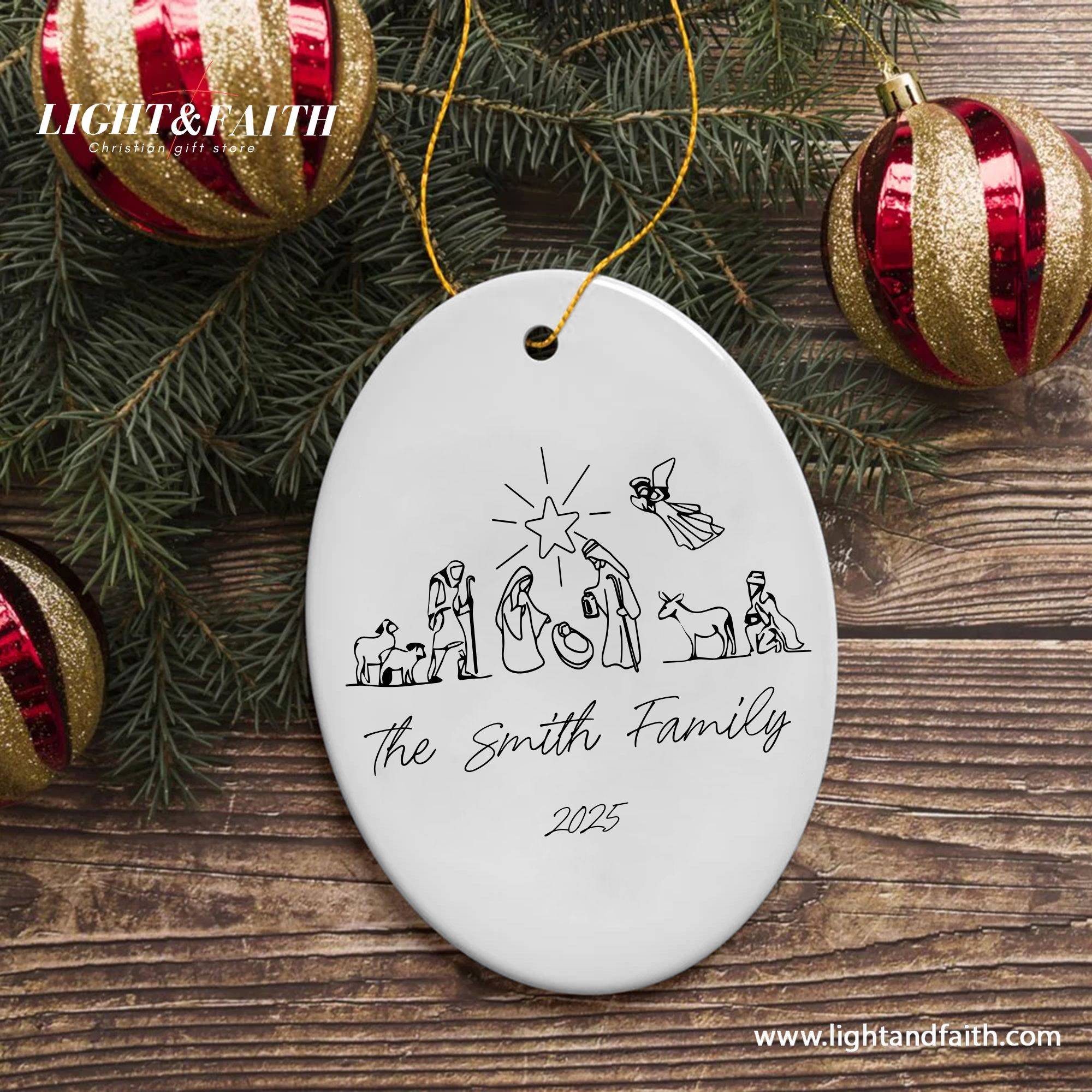 Personalized Nativity Scene Christmas Ornament, Custom Family Name Ornament 2025, Christian Holiday Decoration, Religious Xmas Tree Decor DCLAF34